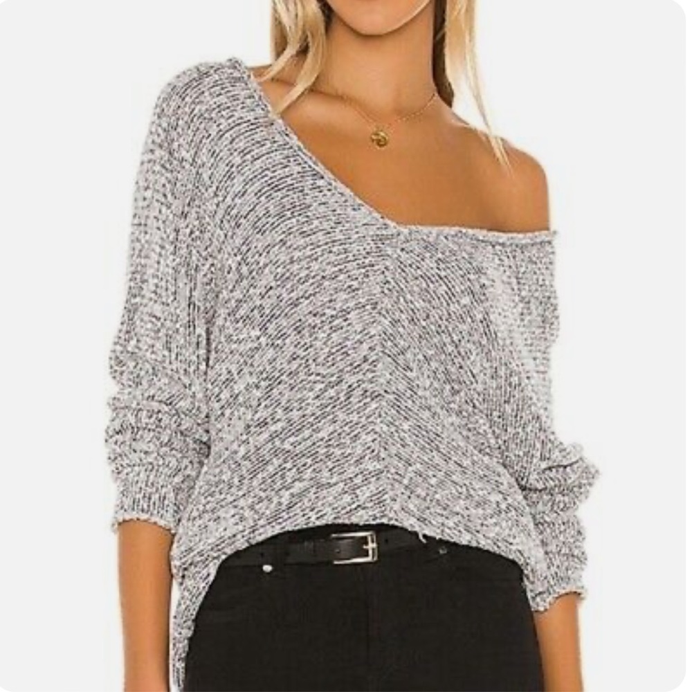 Free People Bright Lights V-Neck Sweater Obsidian Glass/Grey